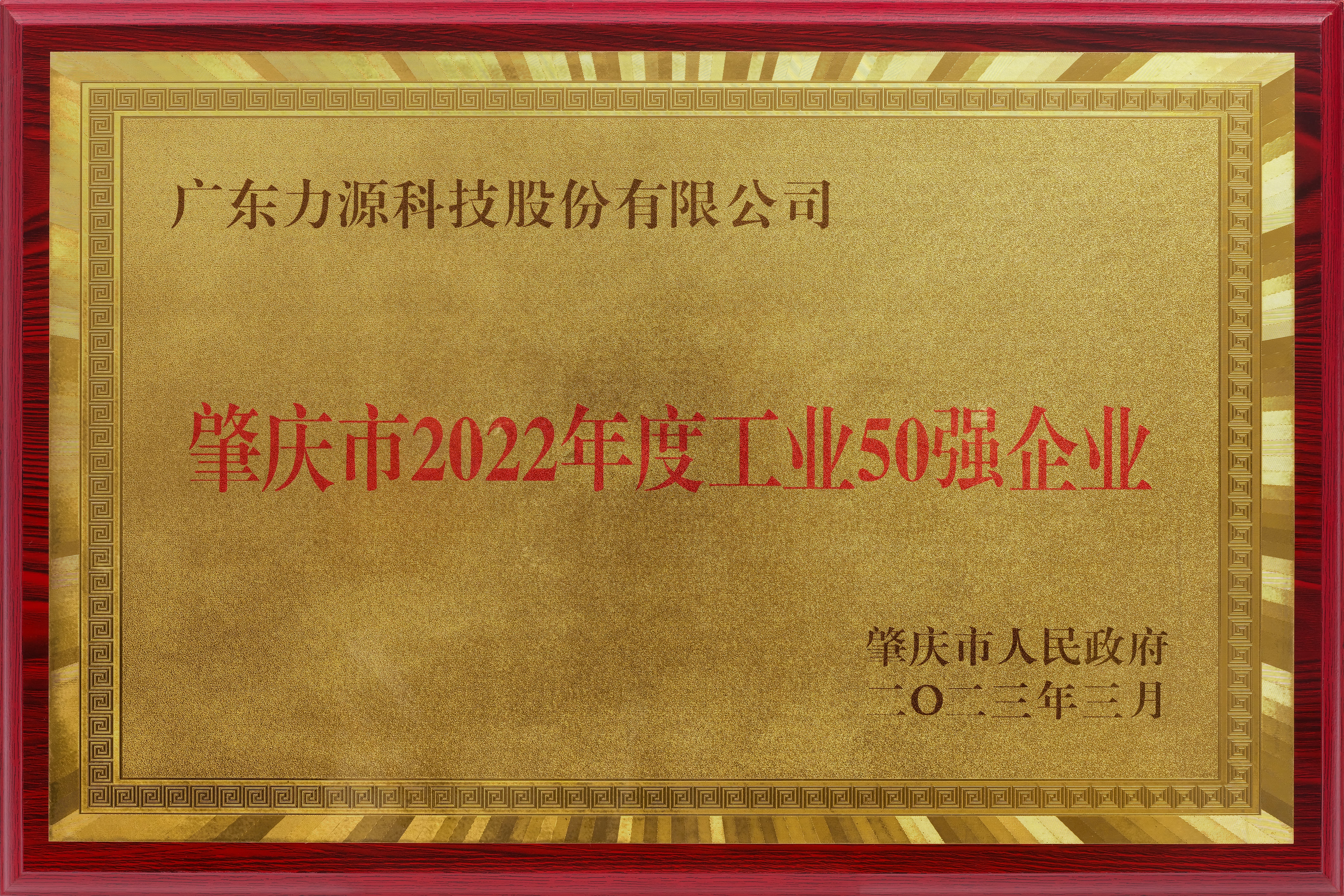 肇慶市工業(yè)50強企業(yè)稱號